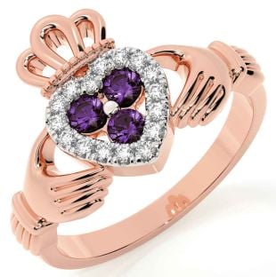 Diamond Alexandrite Rose Gold Silver Claddagh Ring