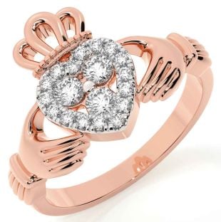 Diamond Rose Gold Silver Claddagh Ring