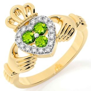 Diamond Peridot Gold Silver Claddagh Ring