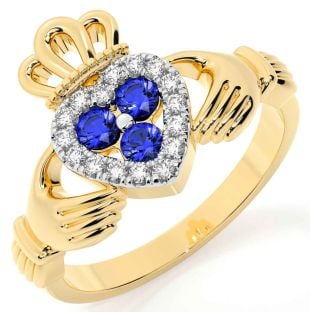 Diamond Sapphire Gold Silver Claddagh Ring