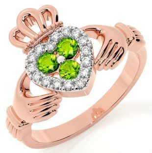 Diamond Peridot Rose Gold Claddagh Ring