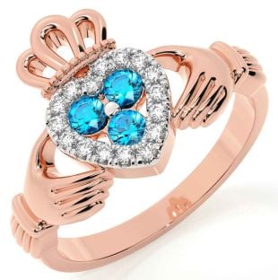 Diamond Topaz Rose Gold Claddagh Ring