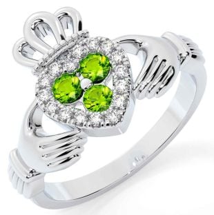 Diamond Peridot Silver Claddagh Ring