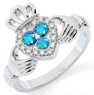 Diamond Topaz Silver Claddagh Ring