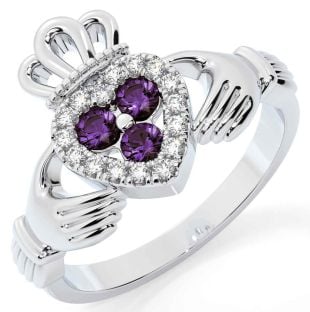 Diamond Alexandrite White Gold Claddagh Ring