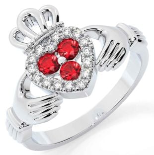 Diamond Ruby White Gold Claddagh Ring