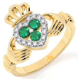 Diamond Emerald Gold Claddagh Ring