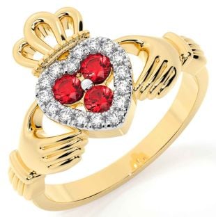 Diamond Ruby Gold Claddagh Ring