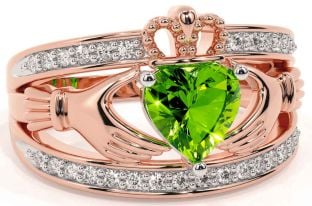 Diamond Peridot Rose Gold Silver Claddagh Ring