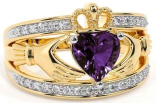 Diamant Alexandrit Guld Silver Claddagh Ringa