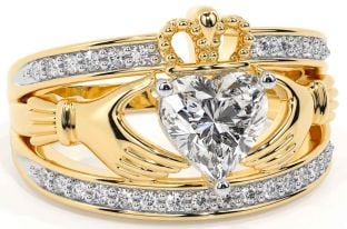 Diamond Gold Silver Claddagh Ring