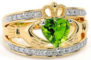 Diamond Peridot Gold Silver Claddagh Ring