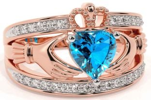 Diamant Topaz Rosa Guld Claddagh Ring