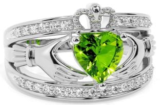 Diamond Peridot Silver Claddagh Ring