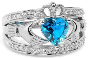 Diamond Topaz Silver Claddagh Ring