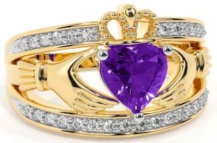 Diamond Amethyst Gold Claddagh Ring