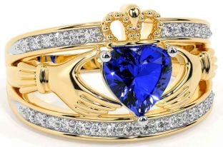 Diamond Sapphire Gold Claddagh Ring