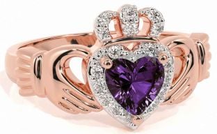 Diamond Alexandrite Rose Gold Silver Claddagh Ring