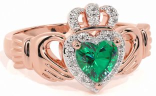 Diamond Emerald Rose Gold Silver Claddagh Ring