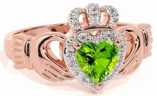 Diamond Peridot Rose Gold Silver Claddagh Ring