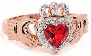 Diamond Ruby Rose Gold Silver Claddagh Ring