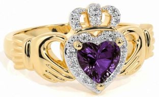 Diamond Alexandrite Gold Silver Claddagh Ring