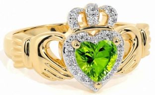 Diamond Peridot Gold Silver Claddagh Ring