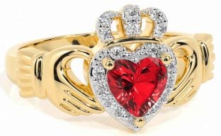 Diamond Ruby Gold Silver Claddagh Ring