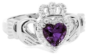 Diamond Alexandrite Silver Claddagh Ring