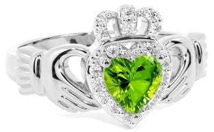 Diamond Peridot Silver Claddagh Ring