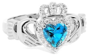 Diamant Topaz Hvit Gull Claddagh Ringe