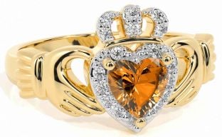 Diamond Citrine Gold Claddagh Ring