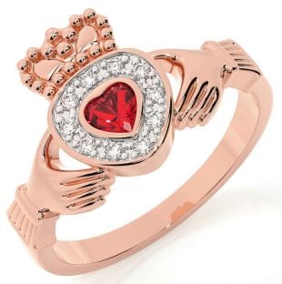 Diamond Ruby Rose Gold Silver Claddagh Ring