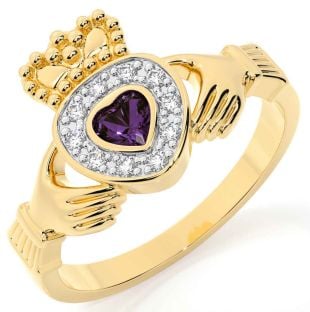 Diamond Alexandrite Gold Silver Claddagh Ring