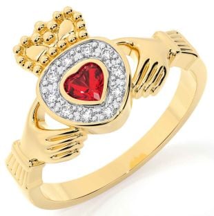 Diamond Ruby Gold Silver Claddagh Ring