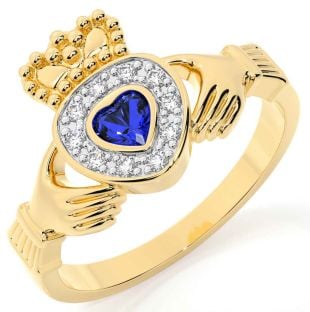 Diamond Sapphire Gold Silver Claddagh Ring