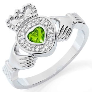 Diamond Peridot Silver Claddagh Ring