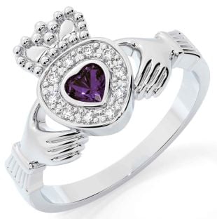 Diamond Alexandrite White Gold Claddagh Ring