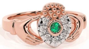 Diamond Emerald Rose Gold Silver Claddagh Ring