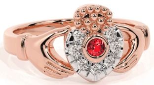 Diamond Ruby Rose Gold Silver Claddagh Ring