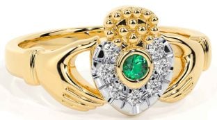 Diamond Emerald Gold Silver Claddagh Ring