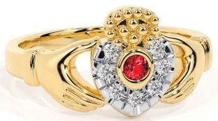 Diamond Ruby Gold Silver Claddagh Ring