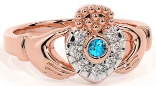 Diamond Topaz Rose Gold Claddagh Ring