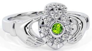 Diamond Peridot Silver Claddagh Ring