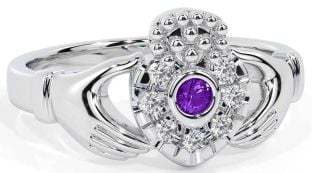 Diamant Amethyst Weiß Gold Claddagh Ring