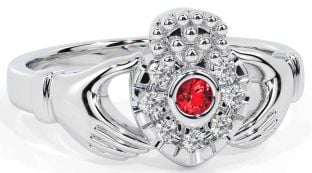 Diamant Robijn Wit Goud Claddagh Ring