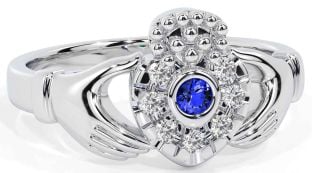 Diamant Safir Alb Inel Claddagh de aur