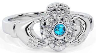 Diamond Topaz Alb Inel Claddagh de aur