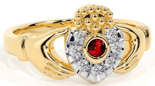 Diamond Garnet Gold Claddagh Ring