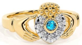 Diamond Topaz Gold Claddagh Ring